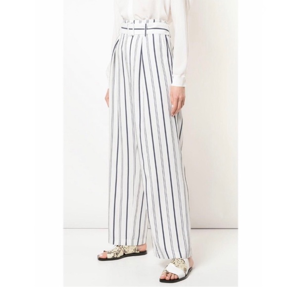 Vince Donny White Blue Stripe Wide Leg Belted Pants - Picture 2 of 11